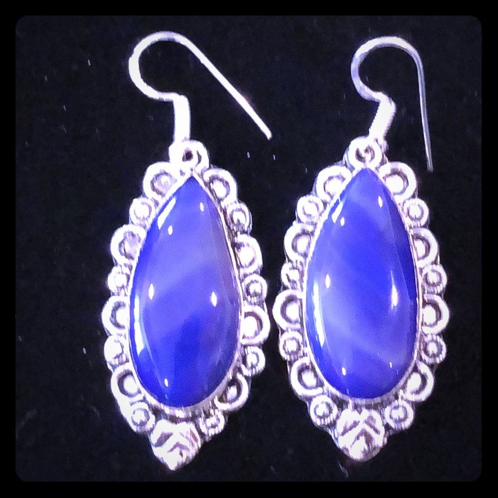 Silver Purple Agate Earrings